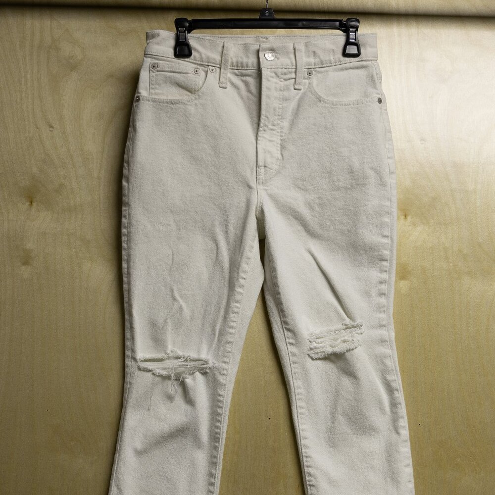 Madewell Women’s The Perfect Vintage Crop Jean in White Knee-Rip Edition Sz 27